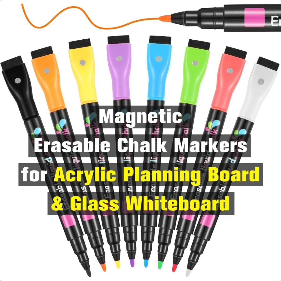 

Magnetic Liquid Chalk Markers Wet Erase Markers for Acrylic Calendar Planning Board Clear Glass Writing Board Whiteboard Window