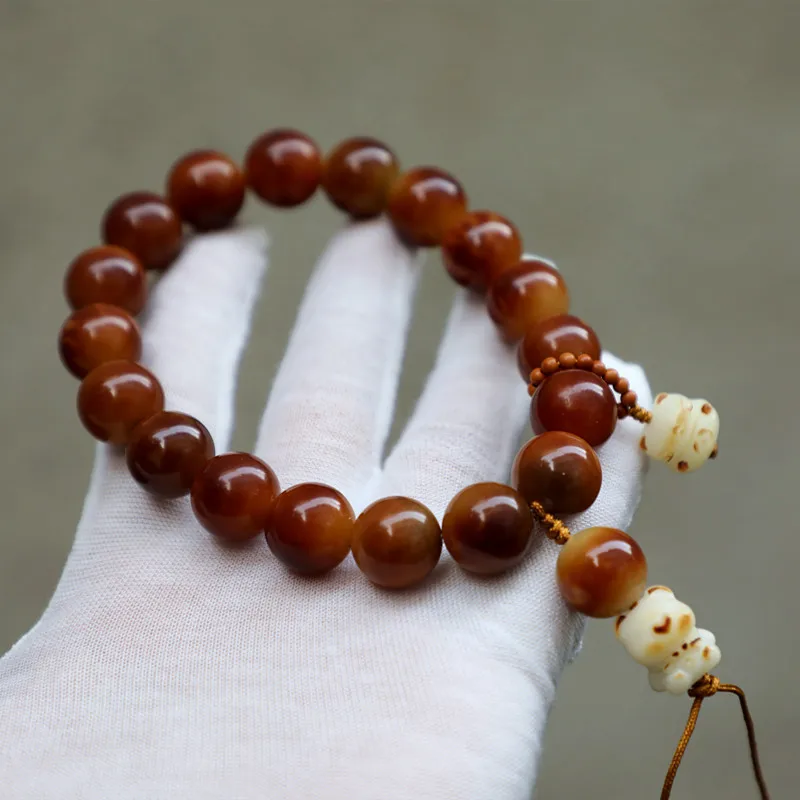 15Mm Sugar-Colored Round Bead , Amber Pattern Bodhi Root Prayer Beads