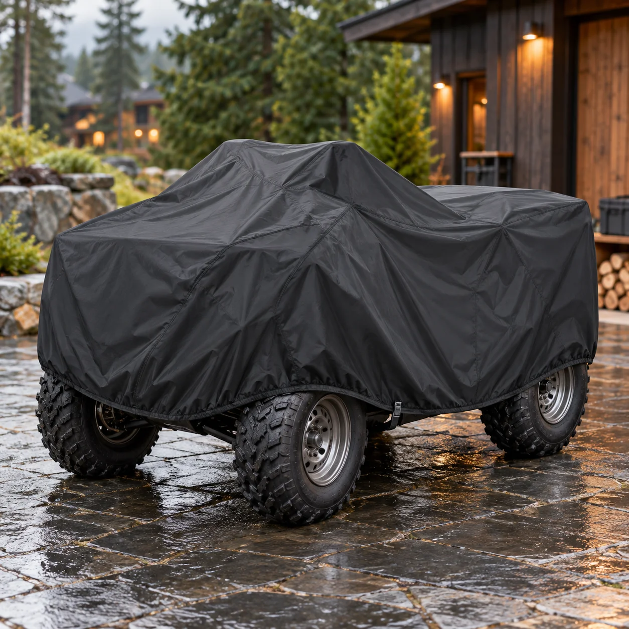 ATV Cover with Black 210D Waterproof and Snowproof Fabric in M to XXXL Sizes for Quad Bikes Motorcycles Scooters and Go Karts