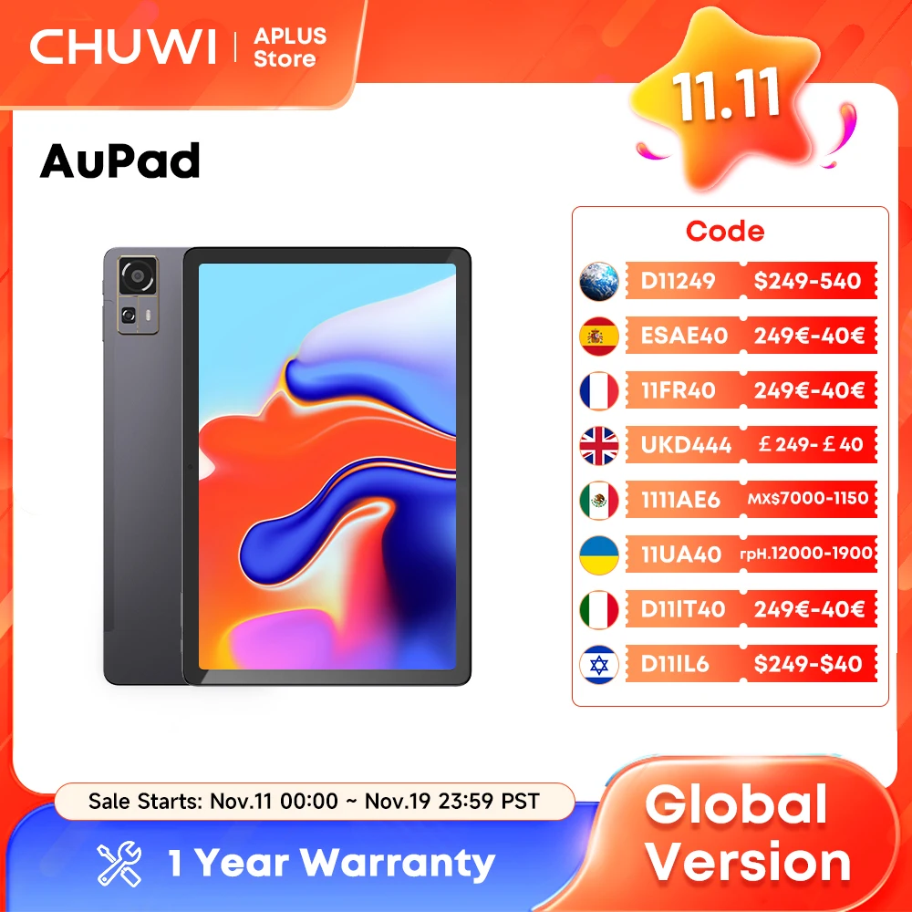 CHUWI AuPad Tablet 10.95‘‘ 8GB DDR4 128GB ROM Snapdragon 685 Tablet PC FHD IPS 2K Display 1TB Expand Triple Cameras 4G LTE/GPS