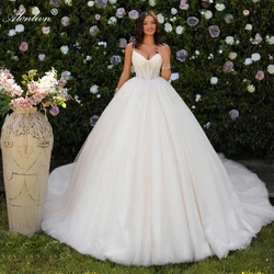 Alonlivn Beading Pearls Of Top Spaghetti Straps Ball Gown Wedding Dresses Sliky Tulle Princess Bridal Gowns