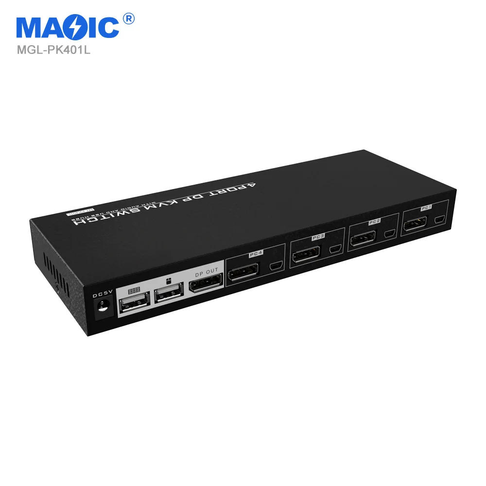 DisplayPort 4-Port-KVM-Umschalter 4k 60 Hz DP-KVM-Umschalter mit 3,5-mm-Audio und Mikrofon