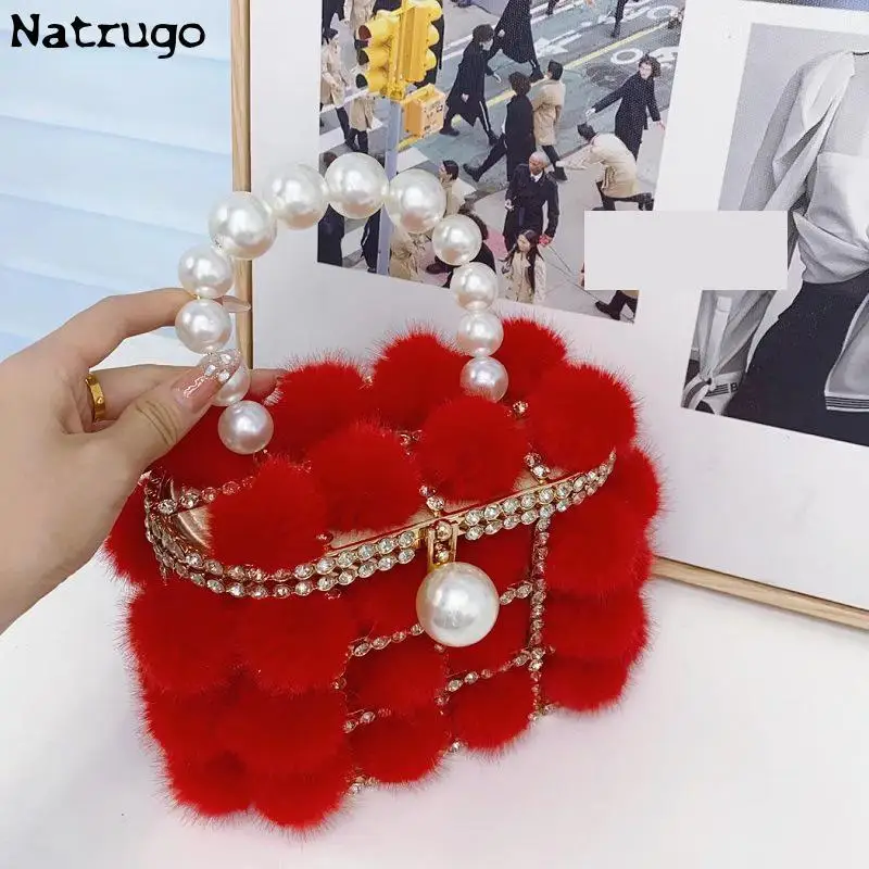 Imagem -05 - Bolsa de Strass com Alça Pérola para Mulheres Peles Falsas Bolsas e Bolsas de Cristal Designer de Luxo Bolsa de Banquete