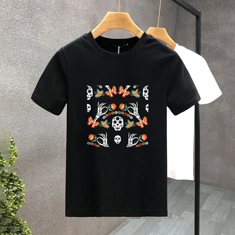 

Summer Creativity Flower SkullPrint Y2k T-shirt For Man Short Sleeved Luxury Tees For Men's Clothing Loose Pure Cotton Soft Tops