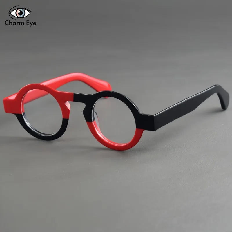 New Classic Round Acetate Eyeglass for Women Color Blocked Retro Fashion Eyeglass Frame Men Myopia Reading Prescription Glasses