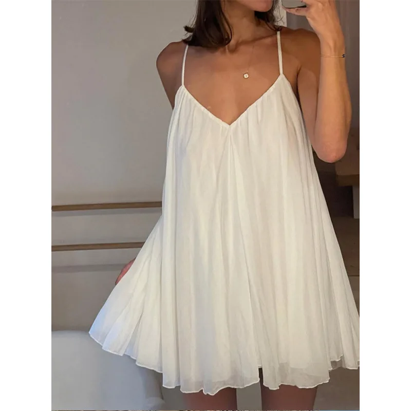 

2025 New Casual Women's Clothing, Stylish and Elegant Casual Sweet Loose Solid Color Spaghetti Strap Dress