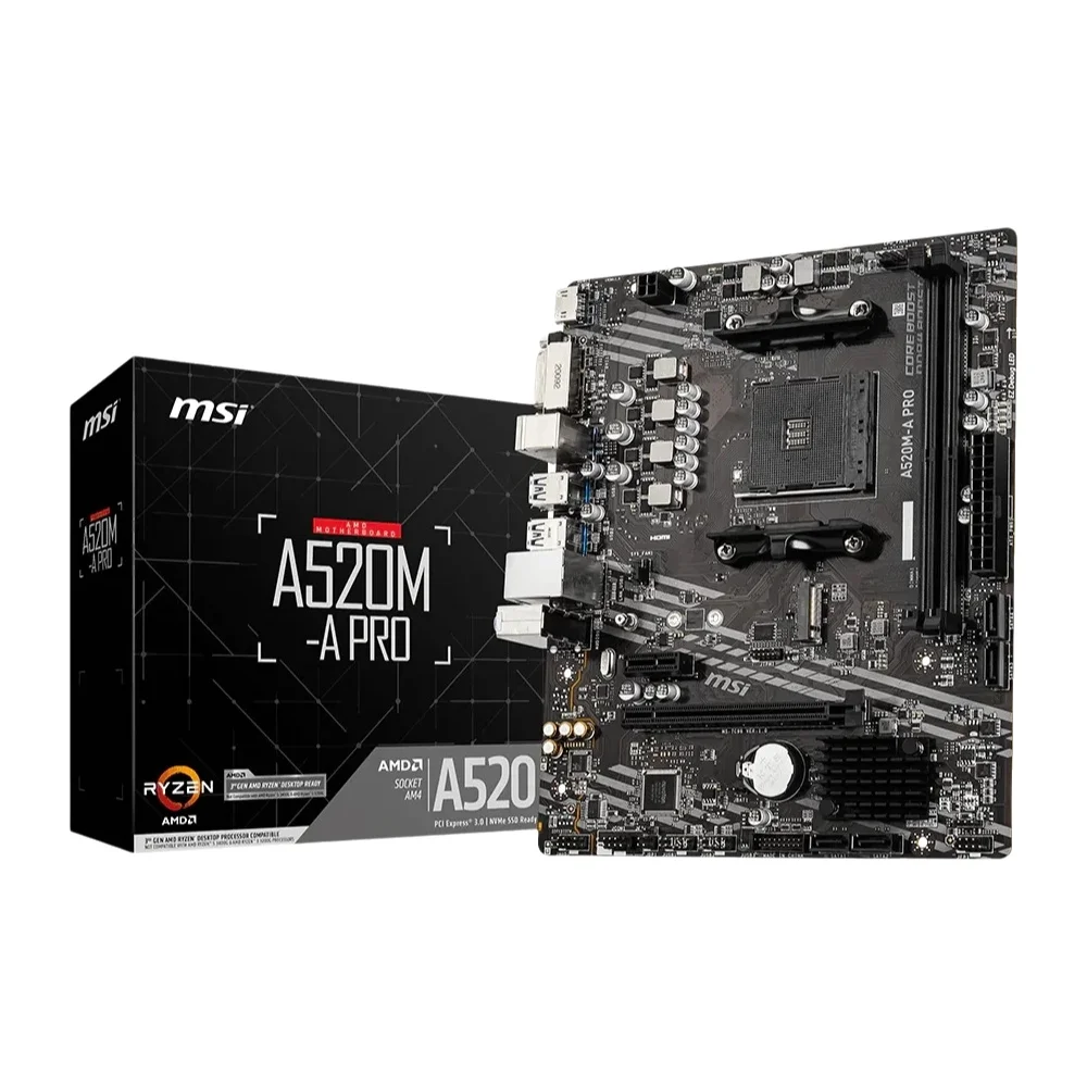 Płyta główna MSI A520M-A PRO, chipset A520M, gniazdo AM4, 2x DDR4 64GB, M.2, format Micro-ATX, obsługa procesorów Ryzen 5700X 5600G 5300G 4500 3500 3900. — zdjęcie produktu 7