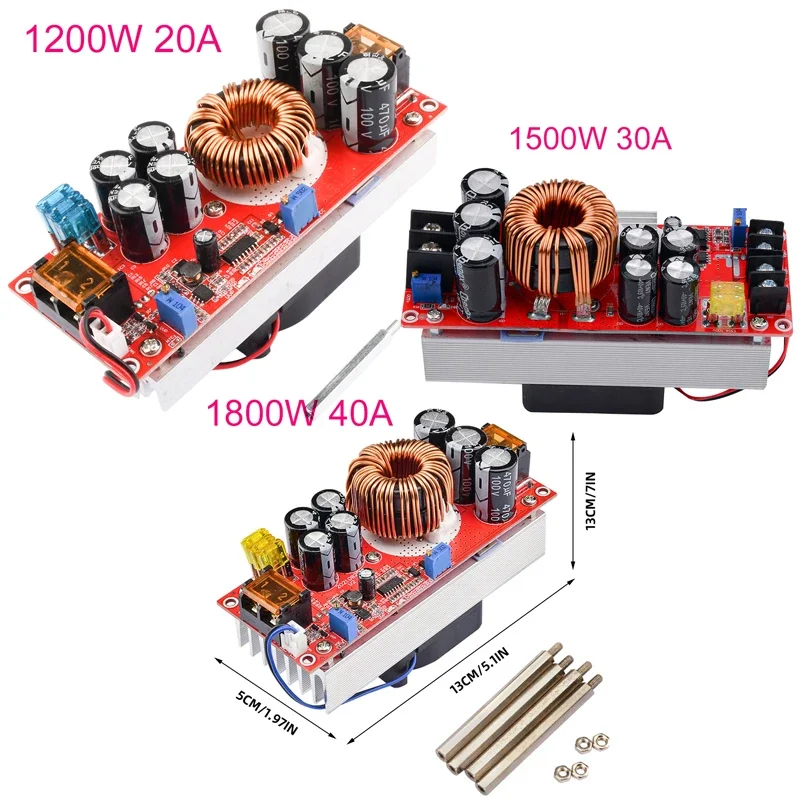 1200/1500/1800W DC-DC Boost Converter Step Up Power Supply Module 10-60V to 12-90V Adjustable Voltage Charger 20/30/40A