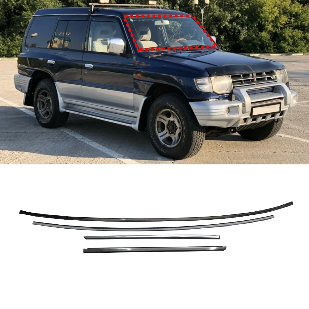 4 Pcs Chrome Front Windscreen Strip for Pajero V30 Front Windshield Decoration Strip for Montero Front Glass Trim Strip MB645738
