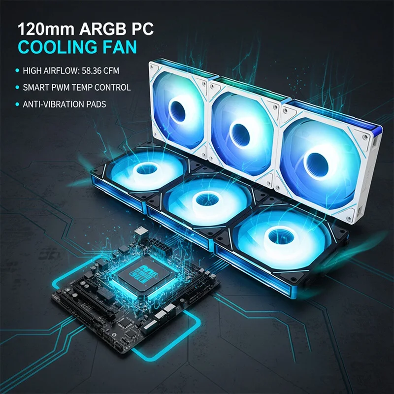 TEUCER JM-1 12cm ARGB Mirror Cycle Light Effect Computer Case Fan 4Pin PWM Low Noise PC Cooling Fan for Water Cooling Ventilador