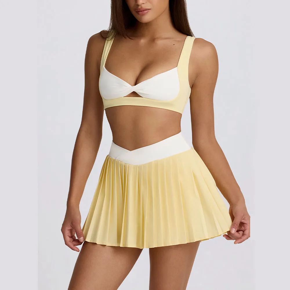 

Женская плиссированная теннисная юбка с высокой талией — дышащие быстросохнущие шорты для бега со встроенными защитными шортами, спортивная юбка-трапеция для