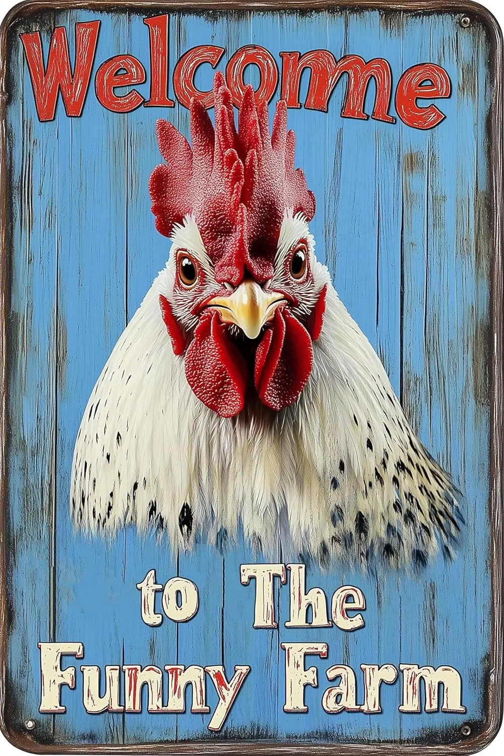 1c,Chicken Coop Vintage Metal Tin Signs Welcome to the Funny Farm Sign Wall Decor Plaque for Home Yard Farm Garden Fence Outdoor