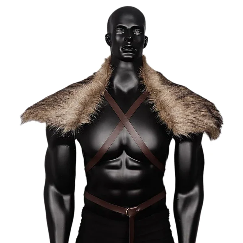

Rugged Faux Fur Cape for Men Features Chest Strap and Thick Collar Great for Medieval Themed Halloween Outfits