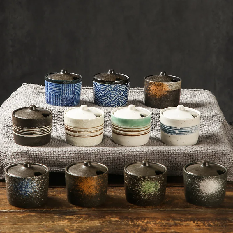 Pots d'assaisonnement en céramique japonais et coréens, pots de piment créatifs à couvercle pour usage domestique et barbecue, offre spéciale