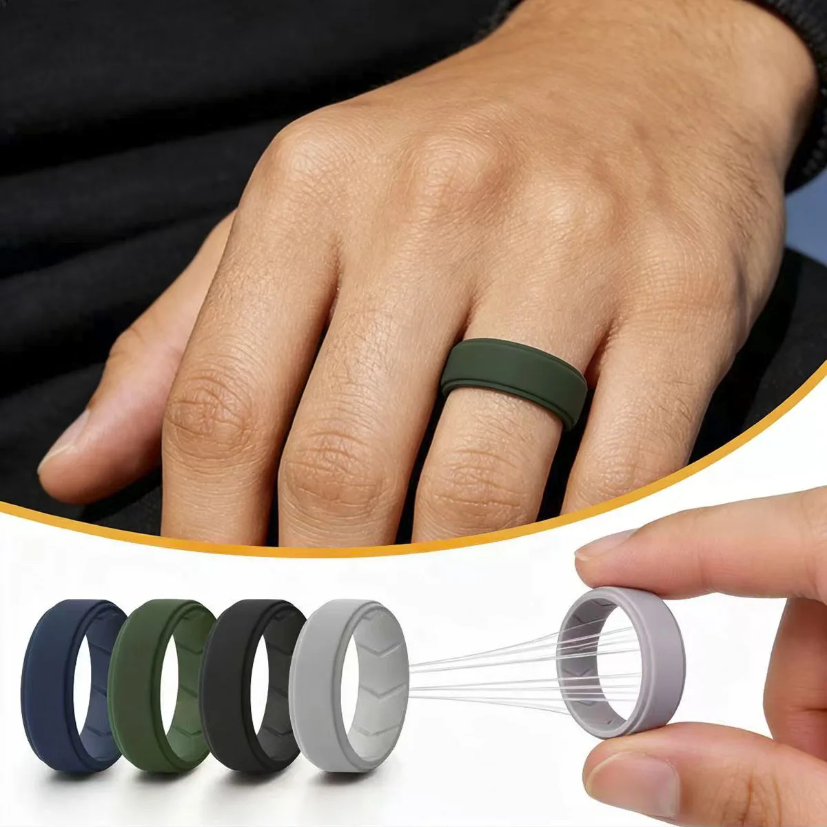 4pcs/set Sporty Silicone Rings Hypoallergenicity Men's Finger Ring Father Gift  for Outdoor Sports and Playing Ball