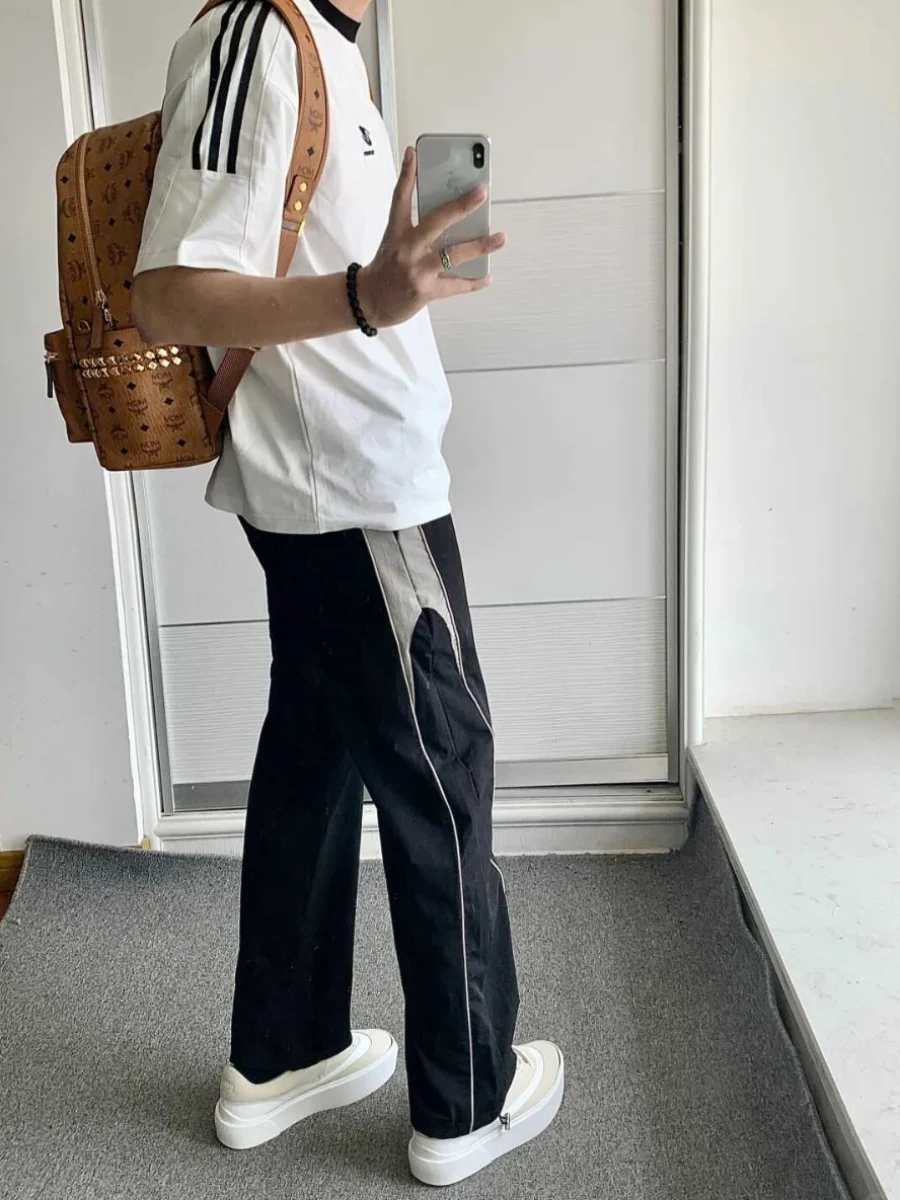 

Мужские летние повседневные брюки в американском стиле, тонкие, свободные, прямые, спортивные, в стиле High Street