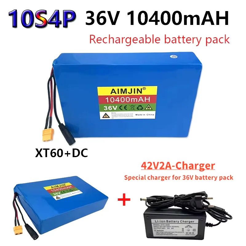 36V 10S4P 10400mAh Lithium-ion Battery Pack High Quality with BMS for Electric Bicycle Scooter Battery Replacement