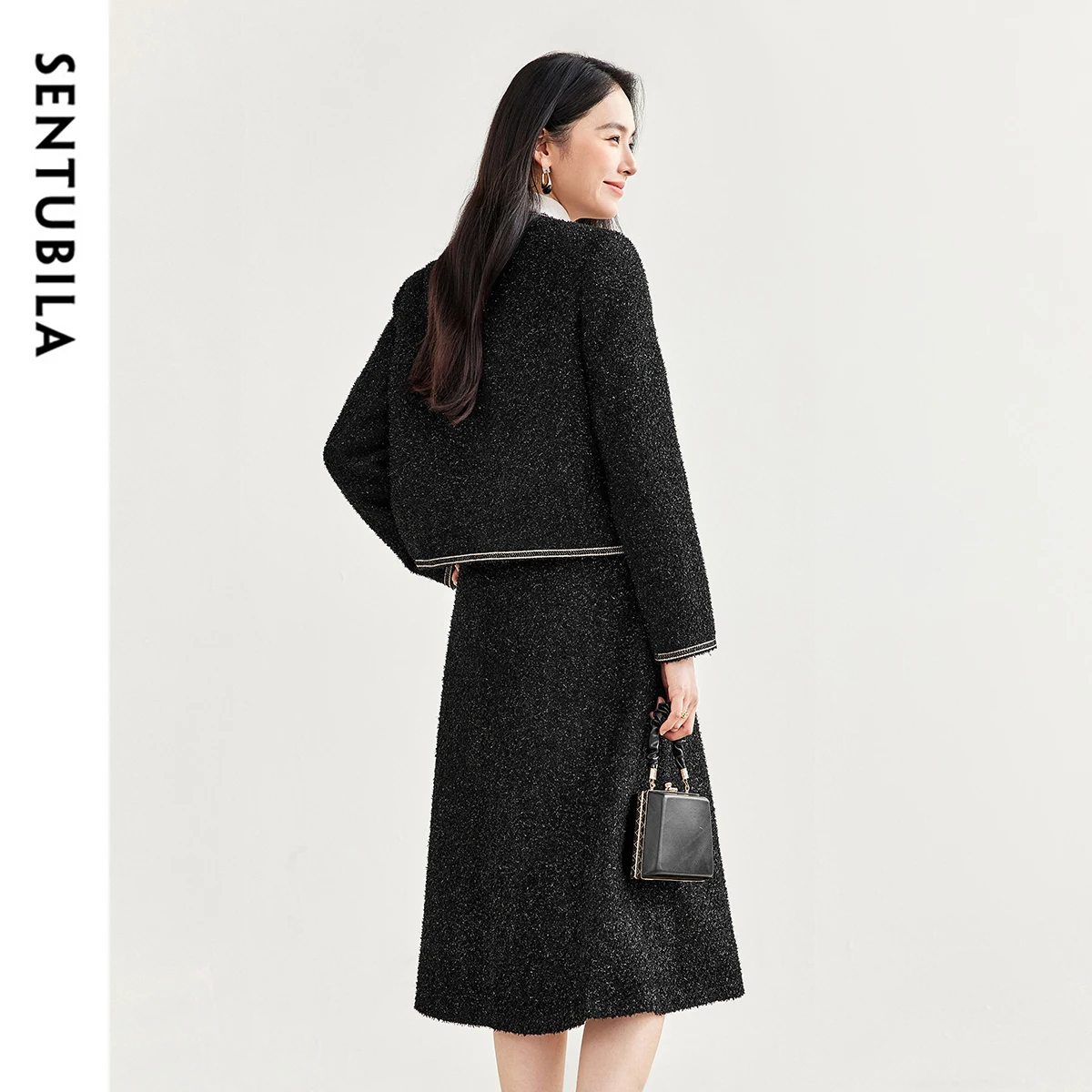 SENTUBILA Dames 2-delige tweedsets Dames elegante outfits 2026 Lente Contrastversiering Cropped gewatteerde jassen Roksets 144Z57533