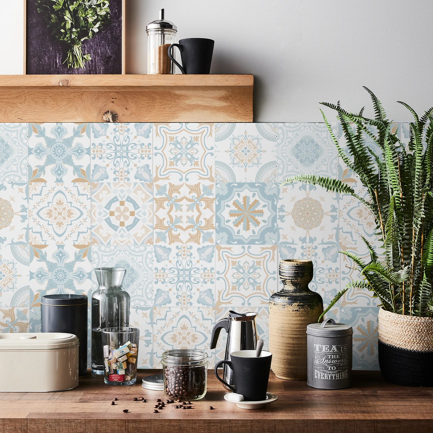 24 pcs/pack, Light Color Fresh Pattern Self-adhesive PVC Tile Stickers, Waterproof and Oil-proof, Easy To Clean