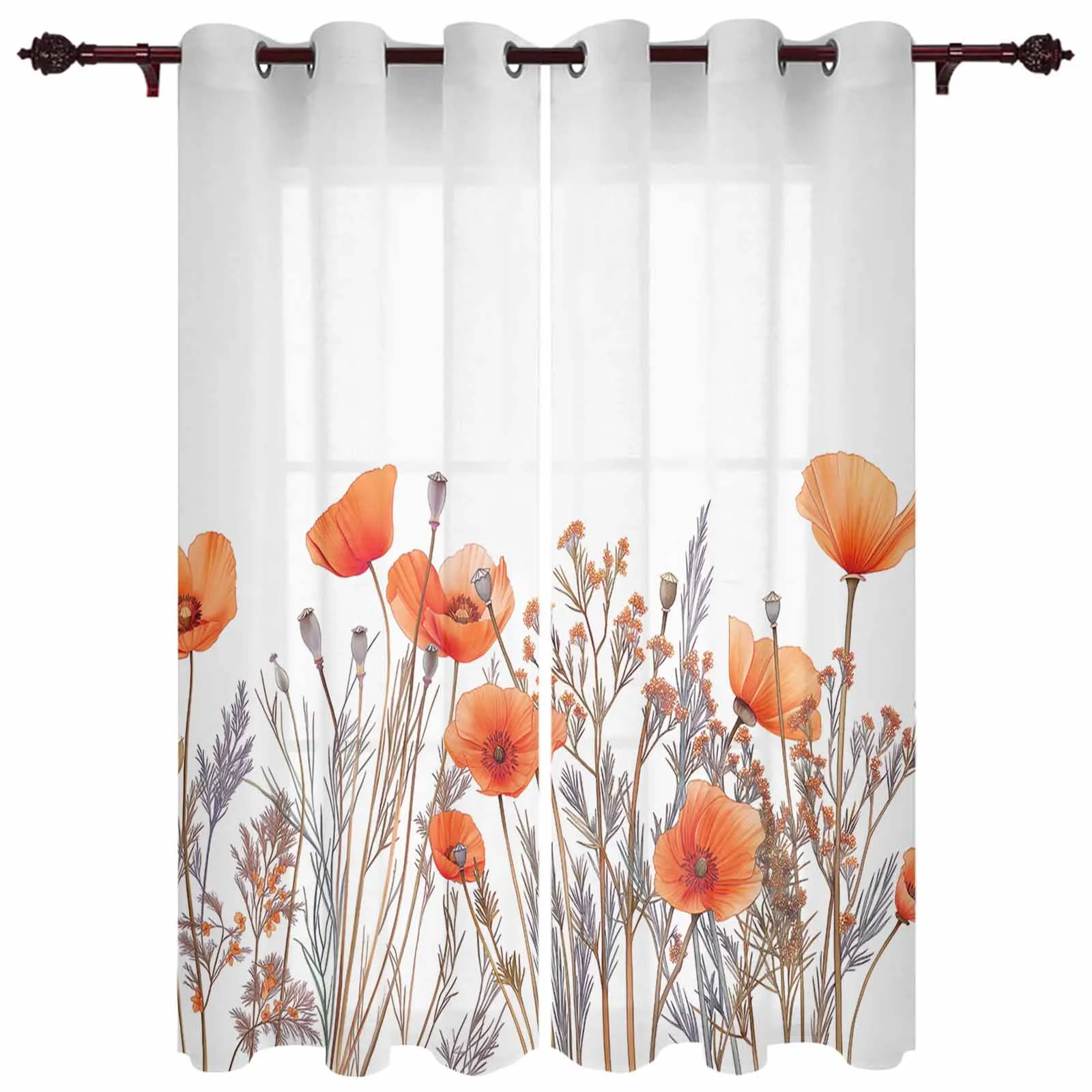 Minimalist Floral Watercolor Poppy Plant Curtains for Living Room Hotel Decor Window Treatment Luxury Drapes In Home Bedroom