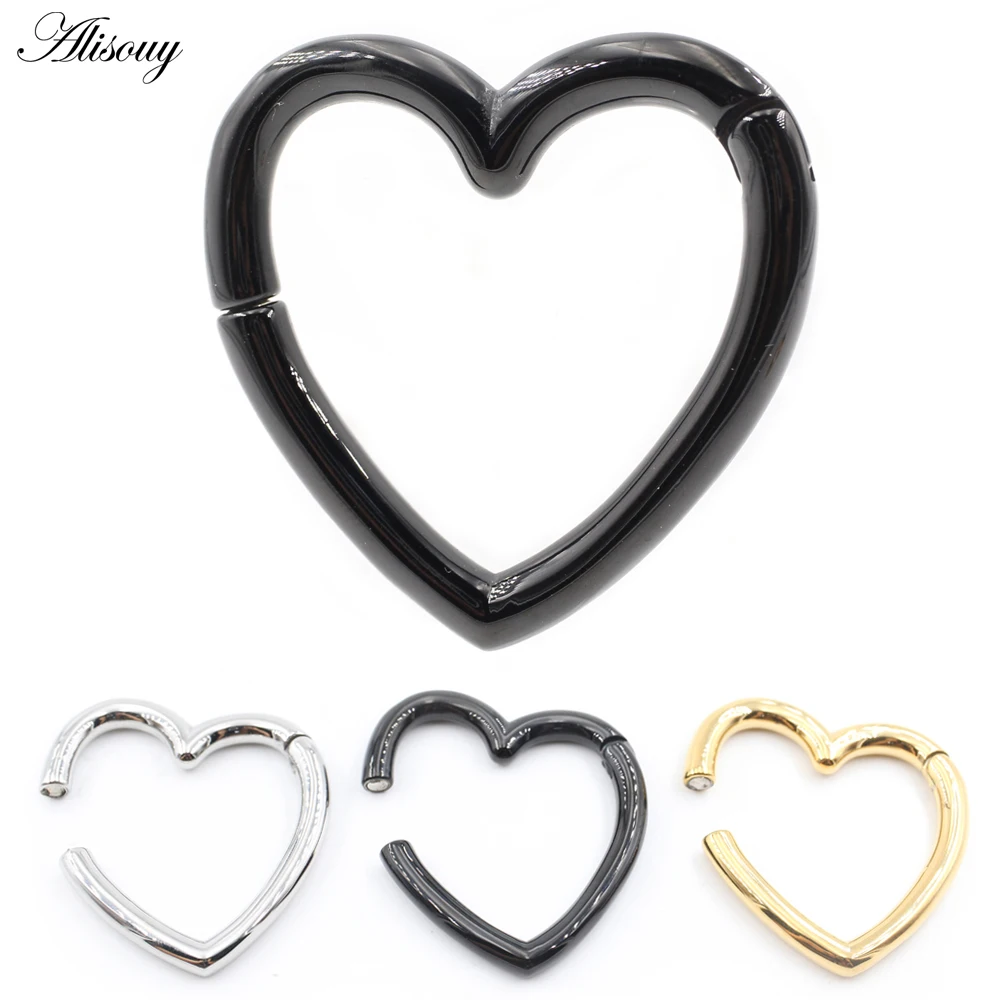 Alisouy 1PC Simple Stainless Steel Love Heart Ear Weights Expander Stretcher Plugs Gauges Hoop Earrings Piercing Body Jewelry