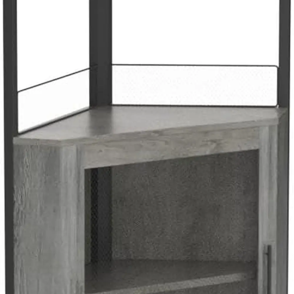 Серый комод с защитой от опрокидывания, стеклянными полками и шкафом для хранения вина