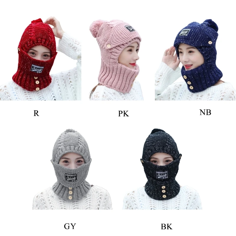 Knit Trapper Hat Women Fleece Lined Winter Hat Scarf Mask Set Winter Balaclava Fleece Hood Ski Hooded Hat Scarf Drop Shipping