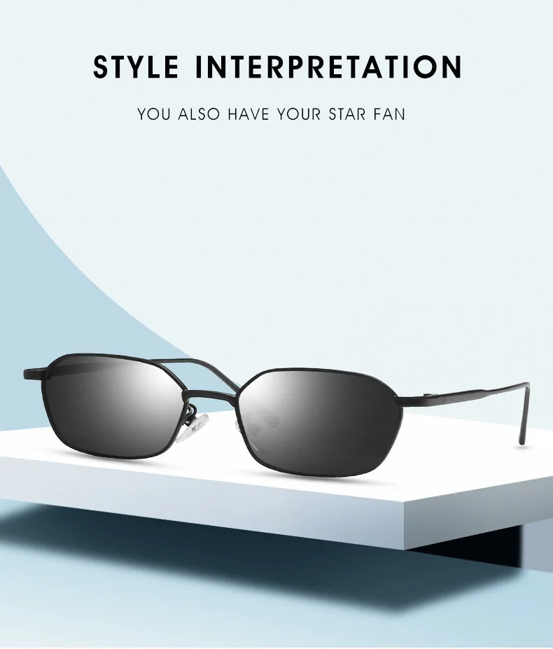 Neue Quadratische Sonnenbrille für Damen und Herren, Rechteckige Sonnenbrille mit Metallrahmen, Ovale Brillen für Männer und Frauen – Detail 4
