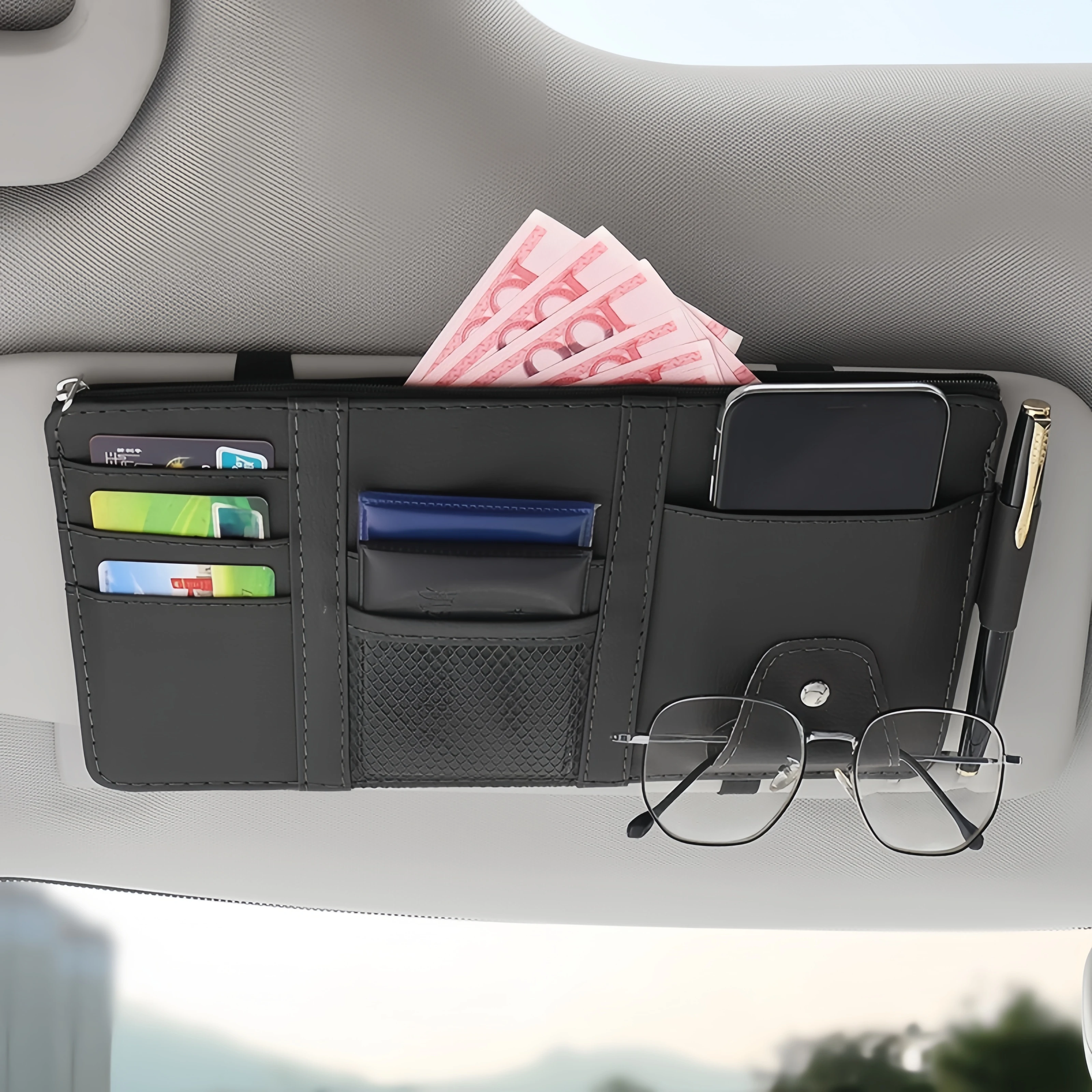 Car sun visor storage bag multi-functional creative simple car card holder document holder car in-car glasses