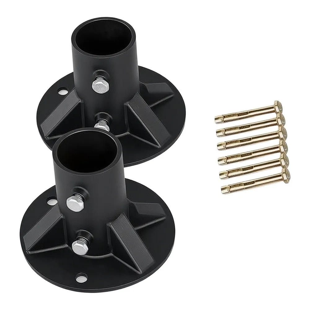 Flange Bracket Set for Black Curtain Rods and Closet Hanging Rods Wall Mounted Hardware for 19/22/25/32mm Pipes