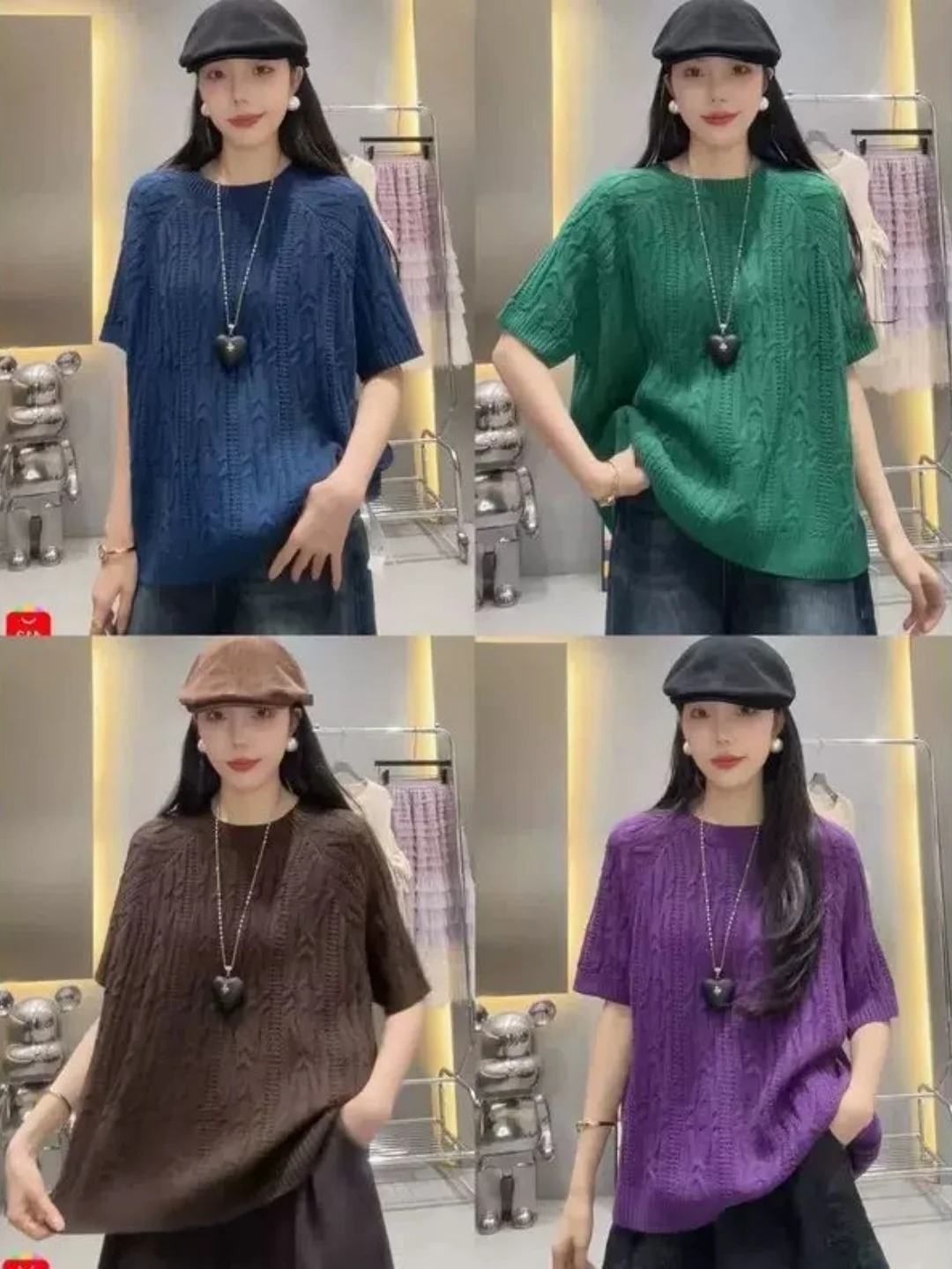 

Korean Sle plus Size Women's Knitted Hollow out ort Sve round Ne Base Layer Sweater Casual Loose Fit Daily Wear