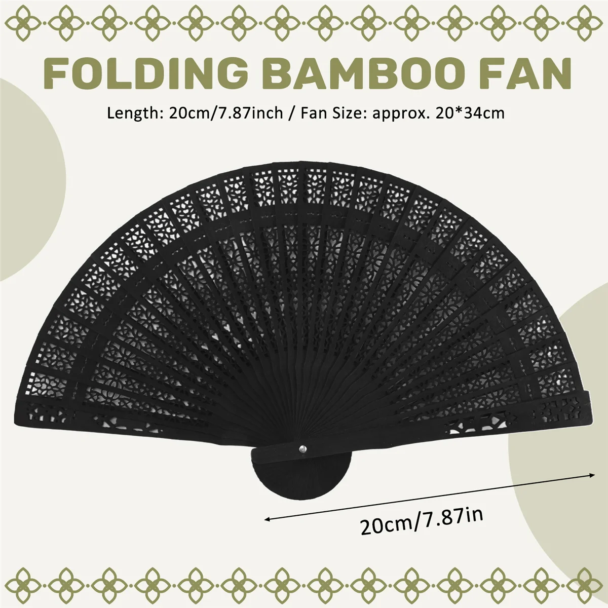 Qualitative 8 Inch Chinese Japanese Folding Fan Original Wooden Hand Flower Bamboo Pocket Fan For Home Decor Party Decoration-Bl