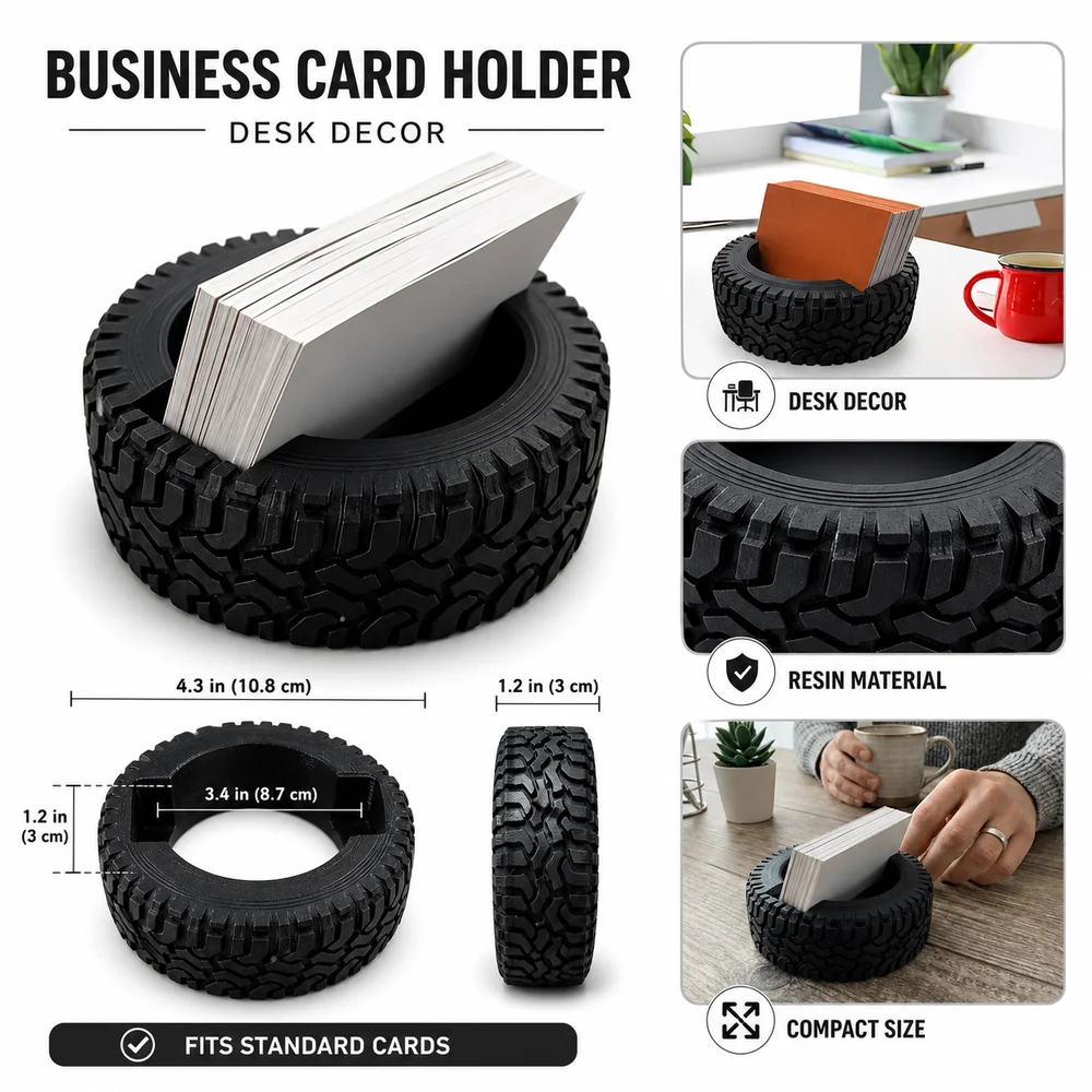 Tire Shaped Business Card Holder Resin Box Type Storage Card Stand Funy Stackable Business Card Storage Box Workplace Decoration