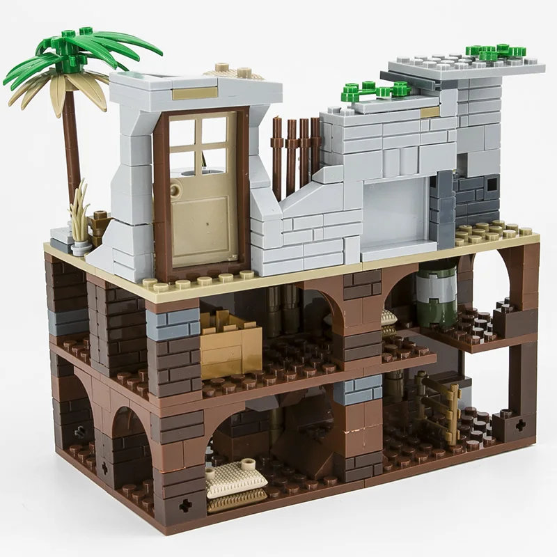 Compatible Moc Tunnel Scene Ruin Trench Military Base Turret Soldier Figure Accessories Assembled Building Blocks Children Toys