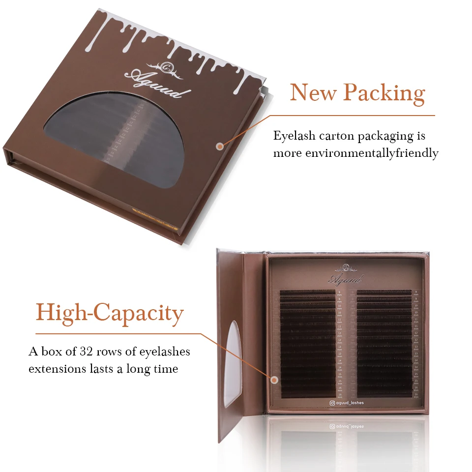 AGUUD 32 صفًا من مزيج تمديد الرموش البني الداكن (9-16 مم) لون الشوكولاتة الرموش الفردية لون الكراميل رموش تكثيف روسية