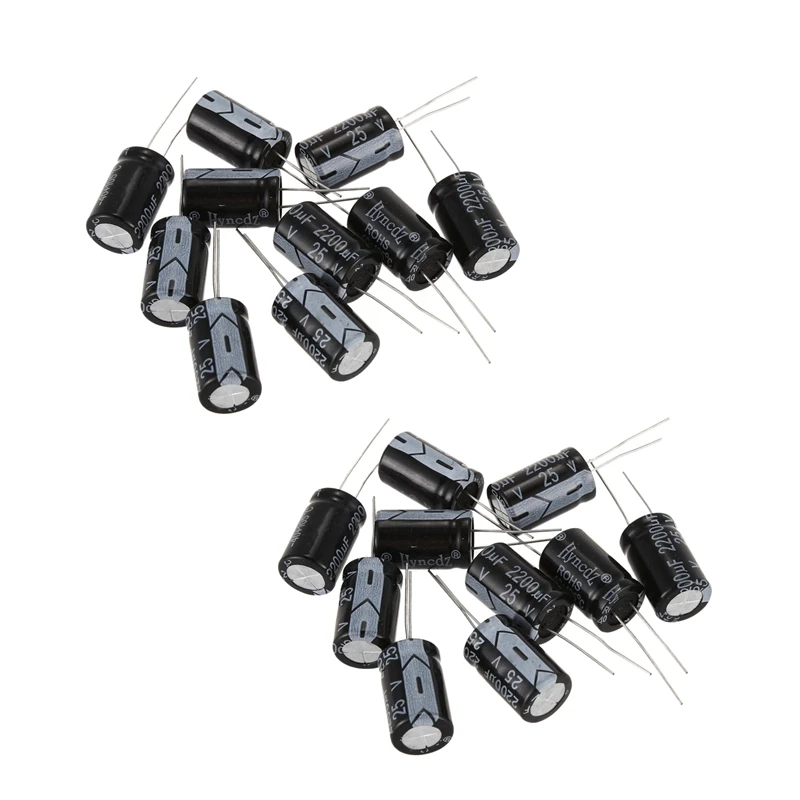 20 Pcs Black 2200Uf 25V Radial Aluminum Electrolytic Capacitors 1.3 X 1.3 X 2.1Cm