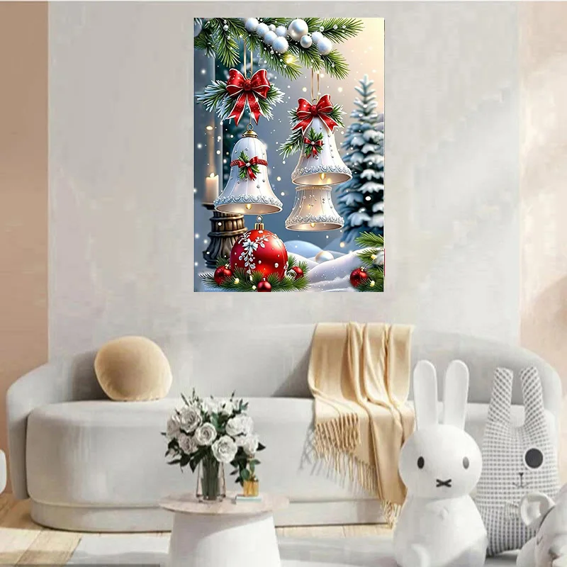 AB Christmas Bell Diamond Art für Anfänger, Weihnachts-Diamant-Malerei-Set, 5D-Diamant-Punkte voller Diamanten