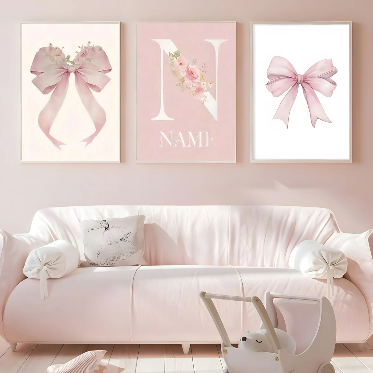 Wandkunstset mit individuellem Namen und Weihnachtsmotiv für das Kinderzimmer |   Festliche 3-teilige Feiertagsdekoration – personalisierter Weihnachtsmann 'Ho Ho' W