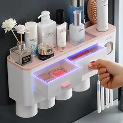 Bathroom Accessories Set Magnetic Adsorption Inverted Toothbrush Holder Automatic Toothpaste Dispenser Squeezer Storage Rack