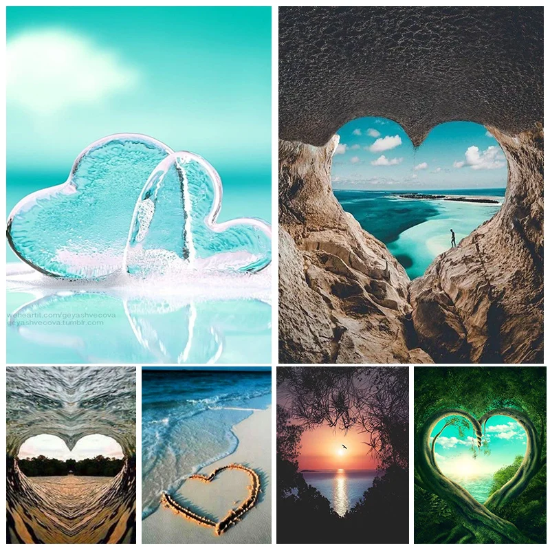 DIY 5D Diamond Painting Kits  Full Drill Heart-shaped LandscapeDiamond Mosaic Hand Inlaid Rhinestone Embroidery Home Decor