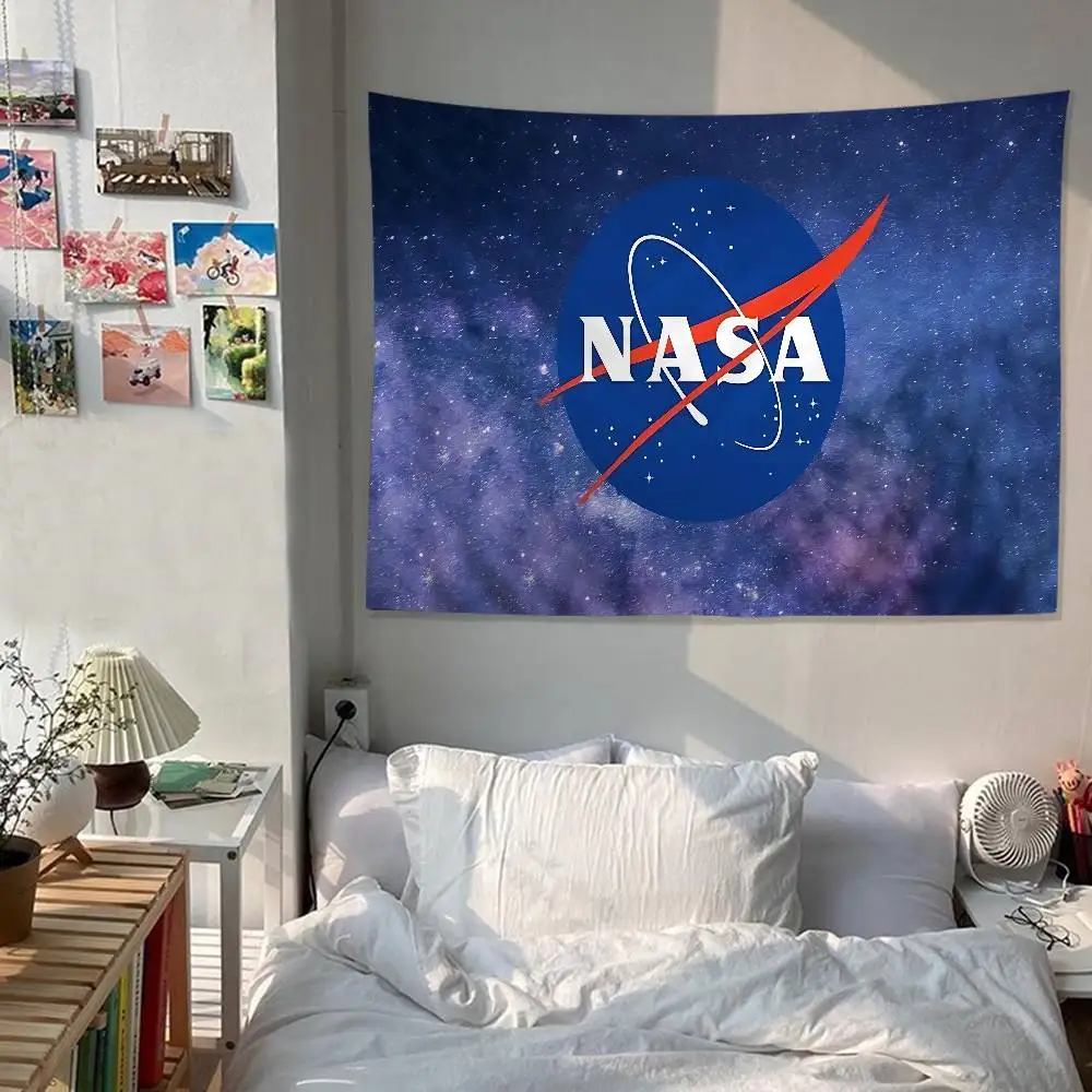 

Гобелен с логотипом NASA (США) в мультяшном стиле, настенный ковер с цветами в стиле хиппи, декор для общежития, домашний декор, художественное оформление