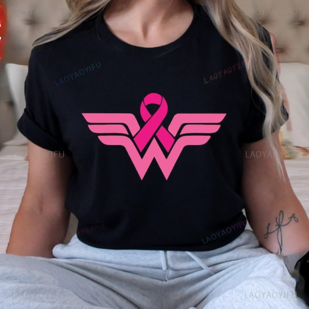 Cancer Ribbon Miracle Print Women's Cotton T-shirt Cancer Survivor Tee Warrior Breast Cancer Awareness Tshirt Short Sleeve Tops