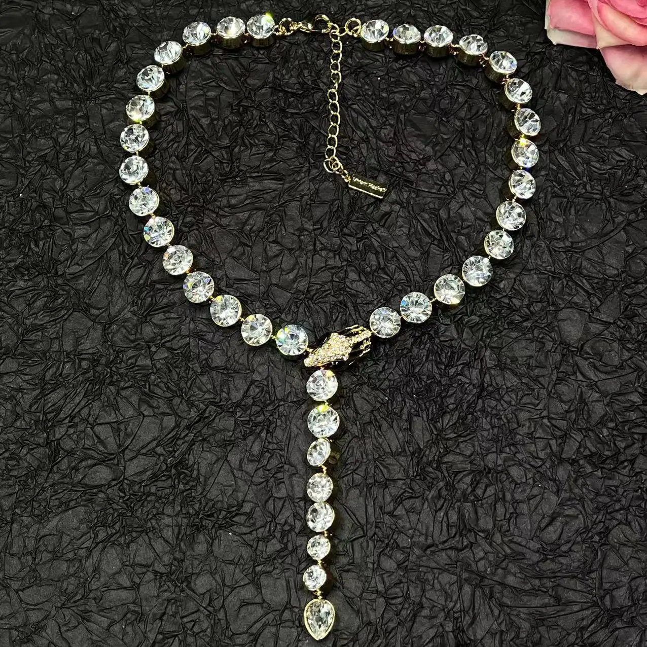 Vintage Large Rhinestone Y-shaped Long Necklace European and American Light Luxury Full Diamond Personality Necklace Jewelry