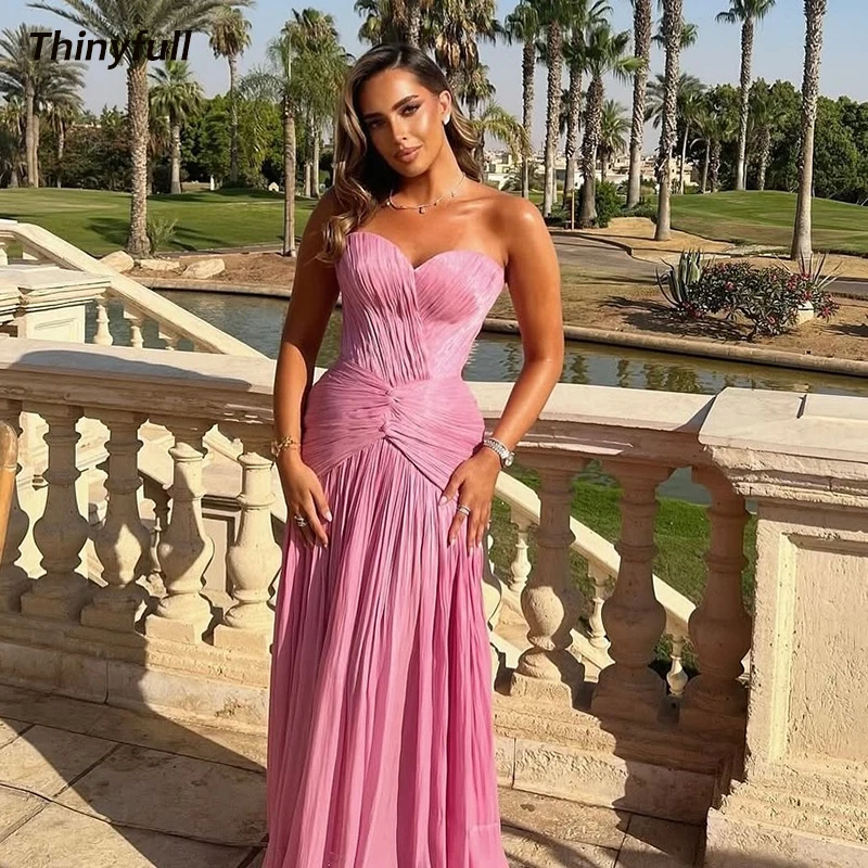 

Thinyfull Mermaid Prom Dress Sweetheart Sleeveless Pleats Arab Evening Party Dresses Floor-Length Dress Robe De Soirée Customize