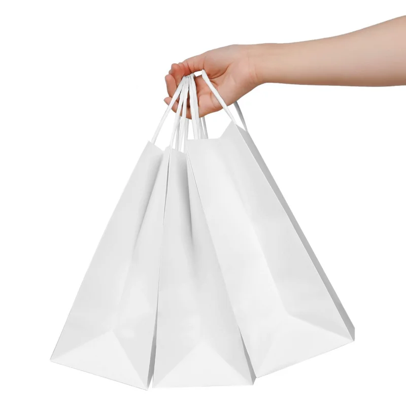 10/20 Stück Kraftpapiertüten mit Griffen, weiße Geschenktüten für kleine Unternehmen, Einzelhandel, Geburtstagsfeiern, Einkaufstüten – Detail 6