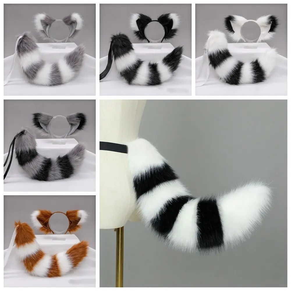 

Cat Ear Plush Cat Tail and Ears Set Cat Tail Adjustable Halloween Cosplay Accessories Outfit Photo Prop