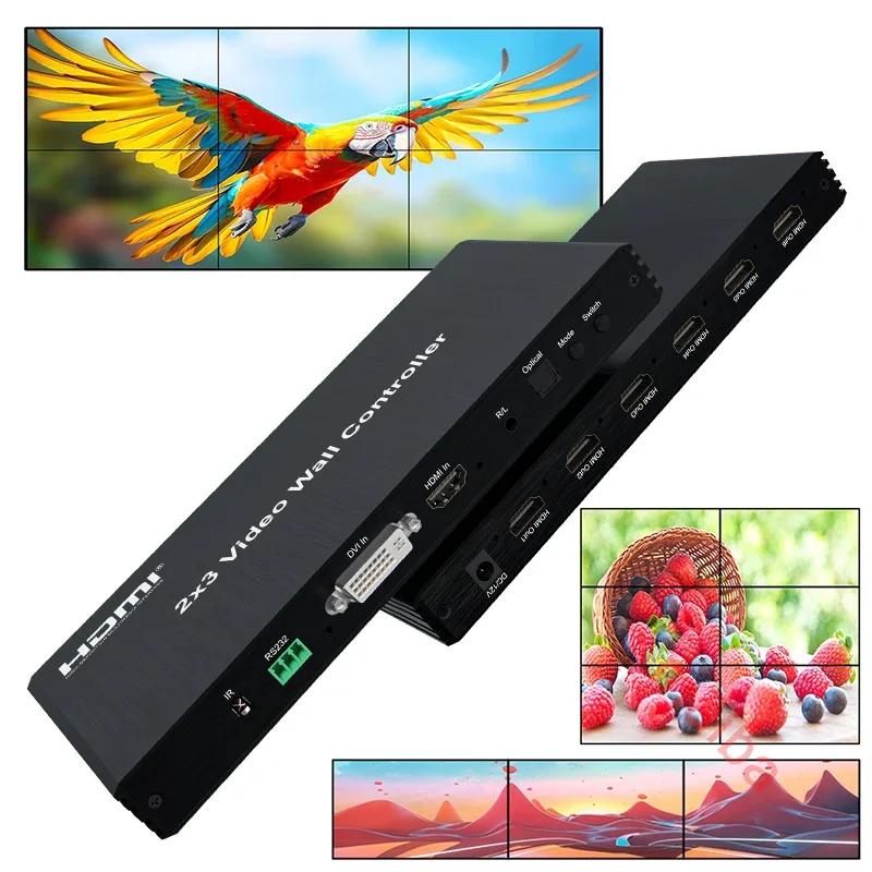 2x3 HDMI 비디오 월 컨트롤러 1080P 비디오 이미지 스플라이서 프로세서 2x2 3x1 4x1 6x1 6 스크린 월 스티칭 스플라이서 180 ° 회전