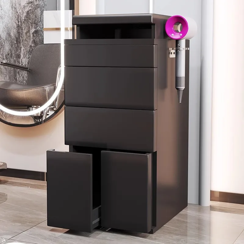 New barber shop tool cabinet hair salon special with hair dryer rack multi-functional storage cabinet light luxury wood paint ca