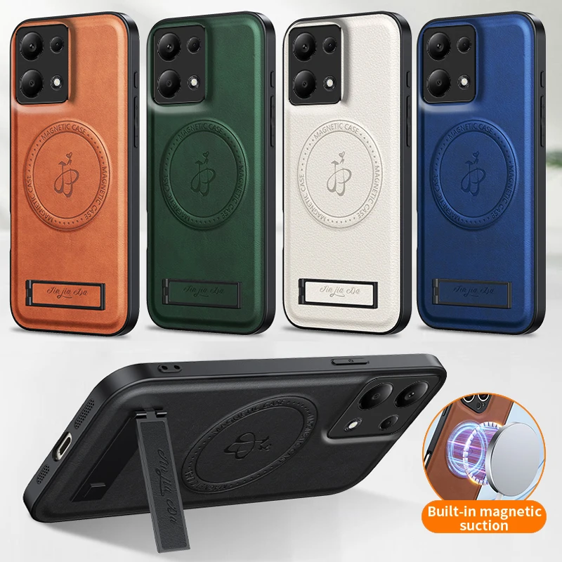 

Leather Soft Phone Case Holder For Redmi Note 13 Pro Plus 5G 13C 4G Magnetic Cover Wireless Charging Shockproof Silicone Cases