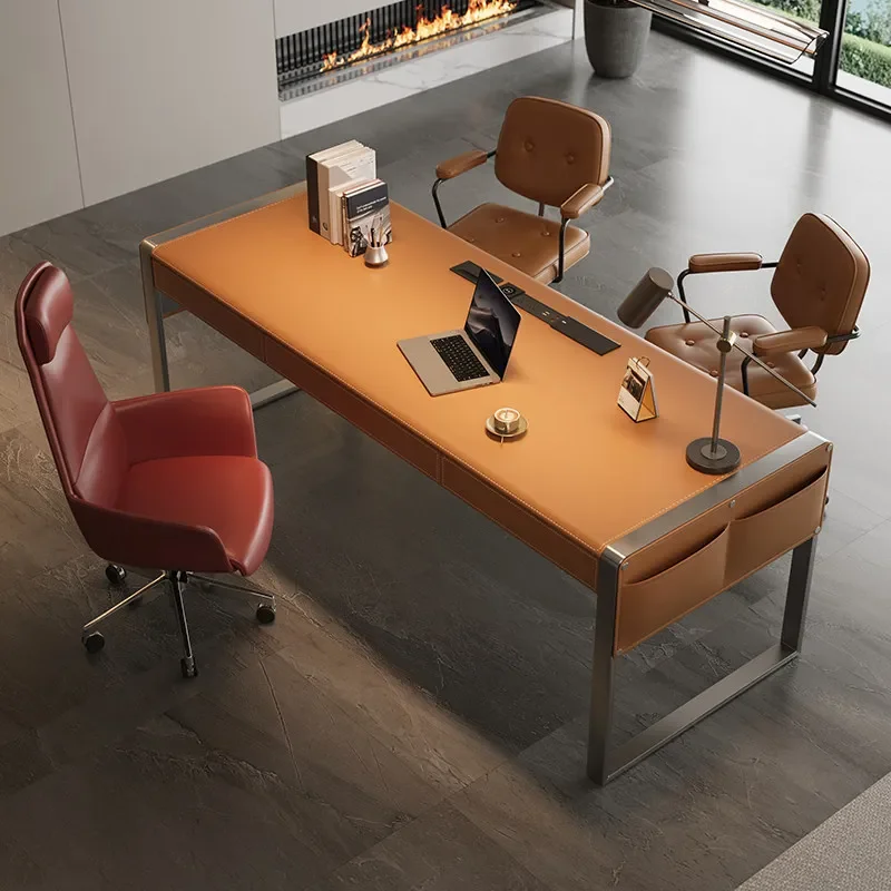 Office Desks And Workstations Study Table Light Luxury And High End Saddle Leather Room Desks Computer Desk Room Offices